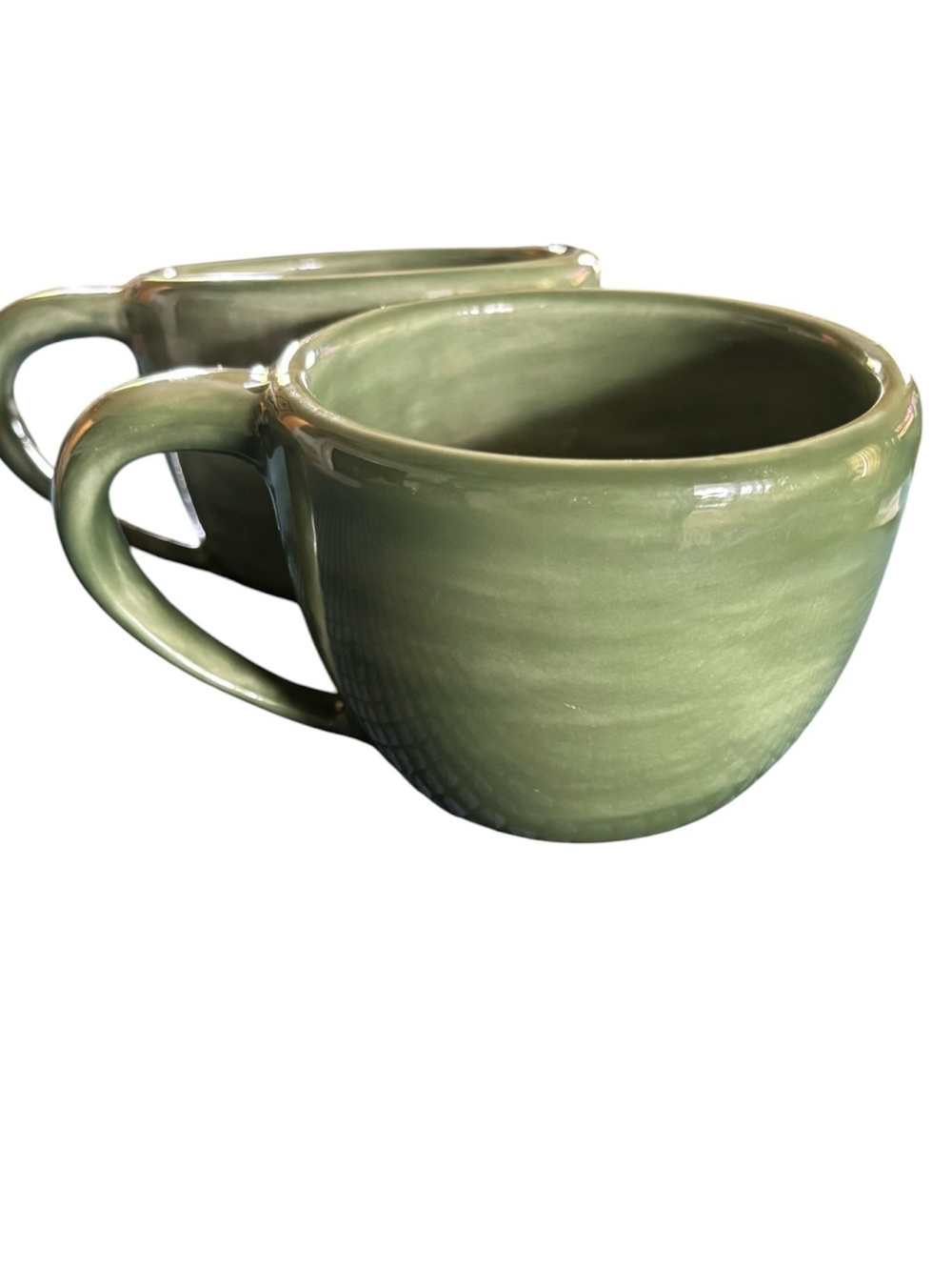 Pottery Barn Sausalito Set Two Coffee Mugs Thick Chunky Green Oversized Chic